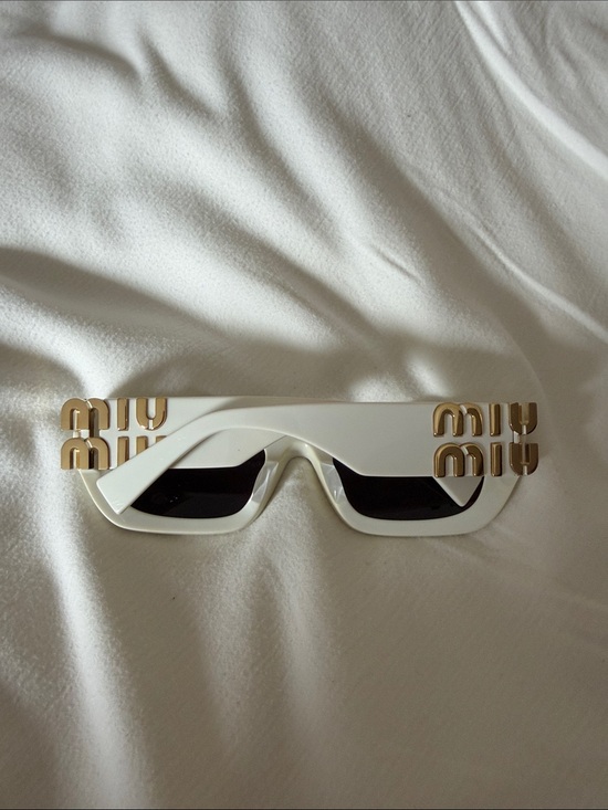 Miu Miu Accessories - Miu Miu White Sunglasses with Gold Logo Accents